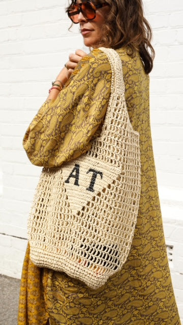 Personalised Woven Raffia Bag Natural